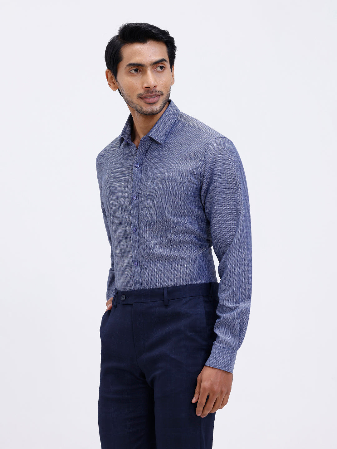 Men Cotton Rich Full Sleeve Shirt Blue Dobby T59 AIT1