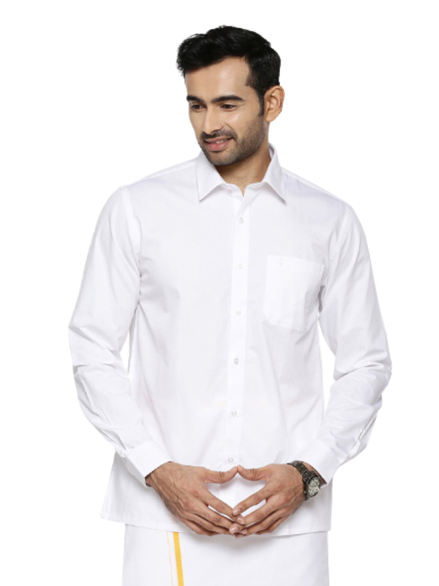 Mens 100% Cotton Half & Full Sleeves White Shirt RR Image