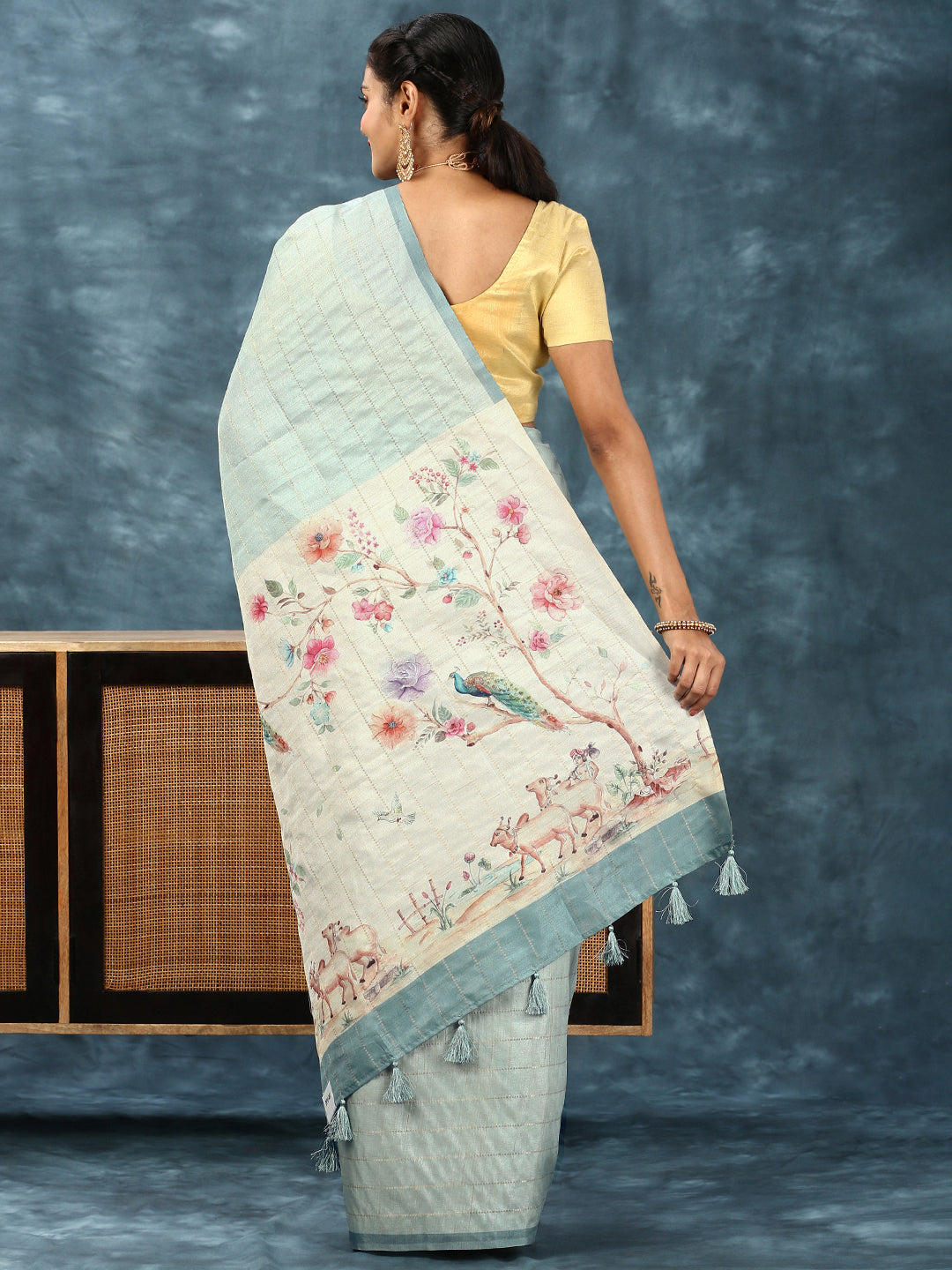 Womens Semi Tussar Saree Blue ST162