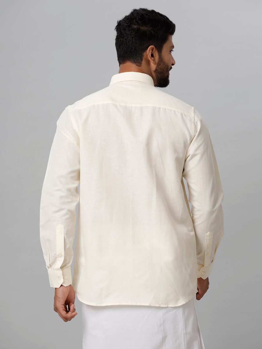 Mens Linen Cotton Formal Cream Full Sleeves Shirt LF12-Back view