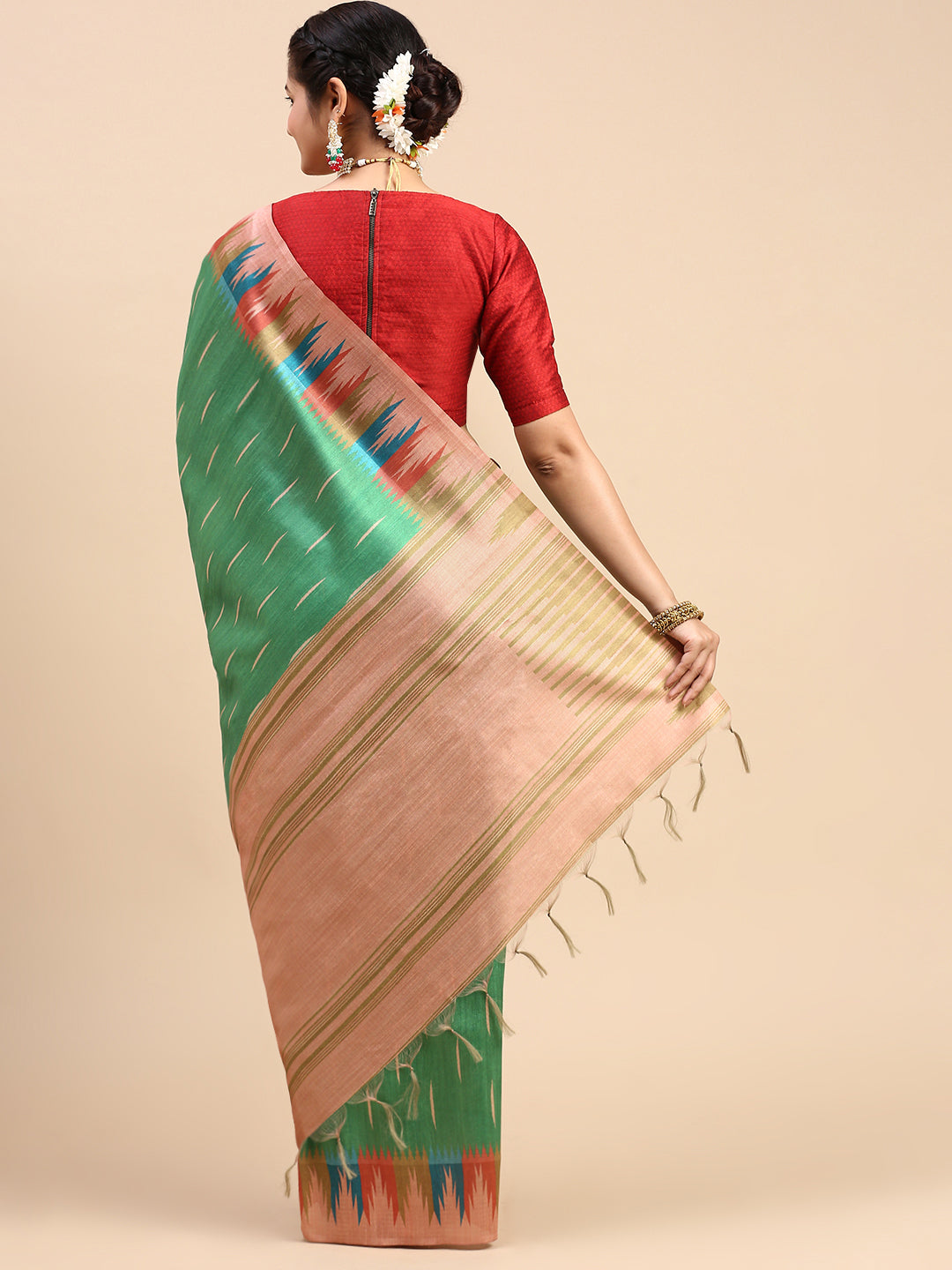 Womens Semi Tussar Weaving Saree Green ST170