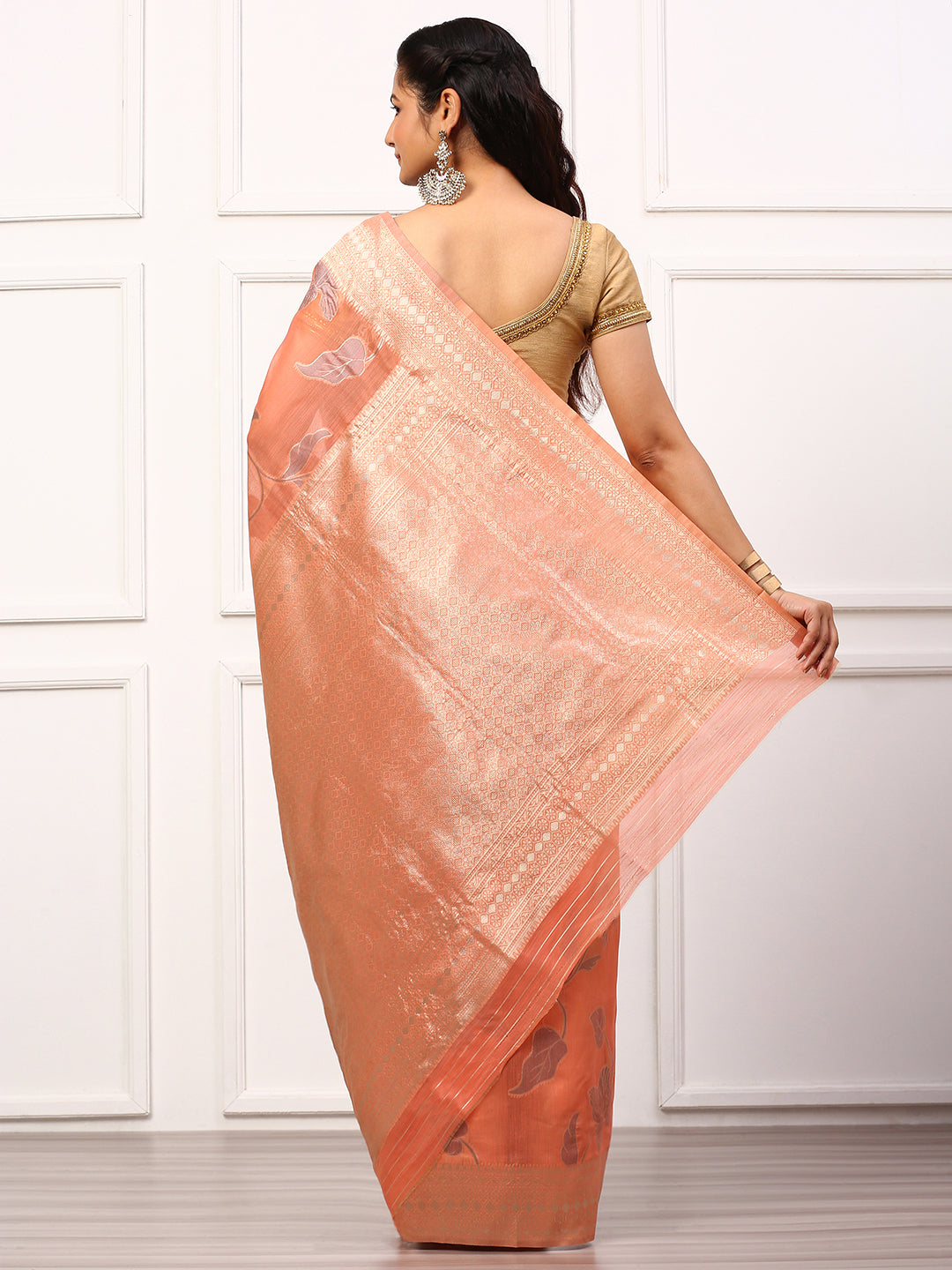 Women Semi Linen Weaving Saree Peach SL149