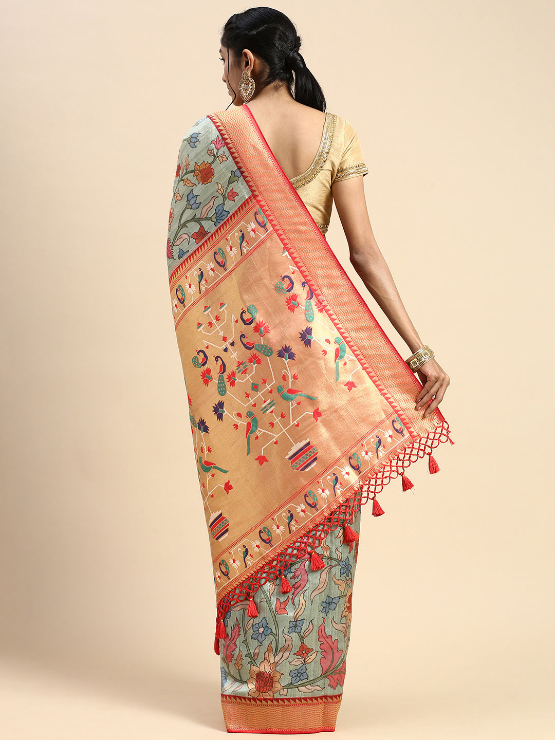 Women Semi Tussar Fancy Colour Printed Saree  ST94