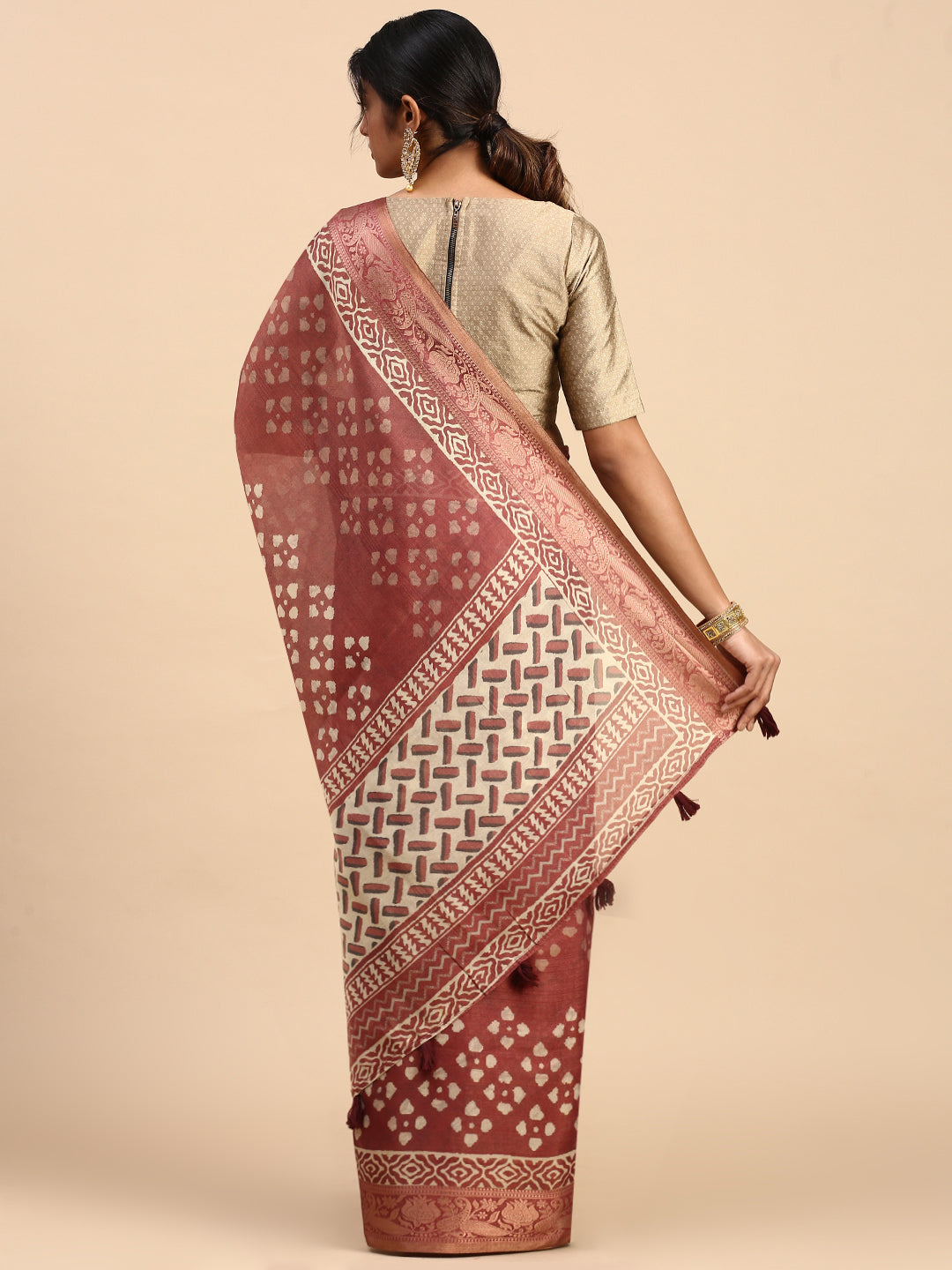 Women Semi Silk Tissue Weaving Saree Brown SS284