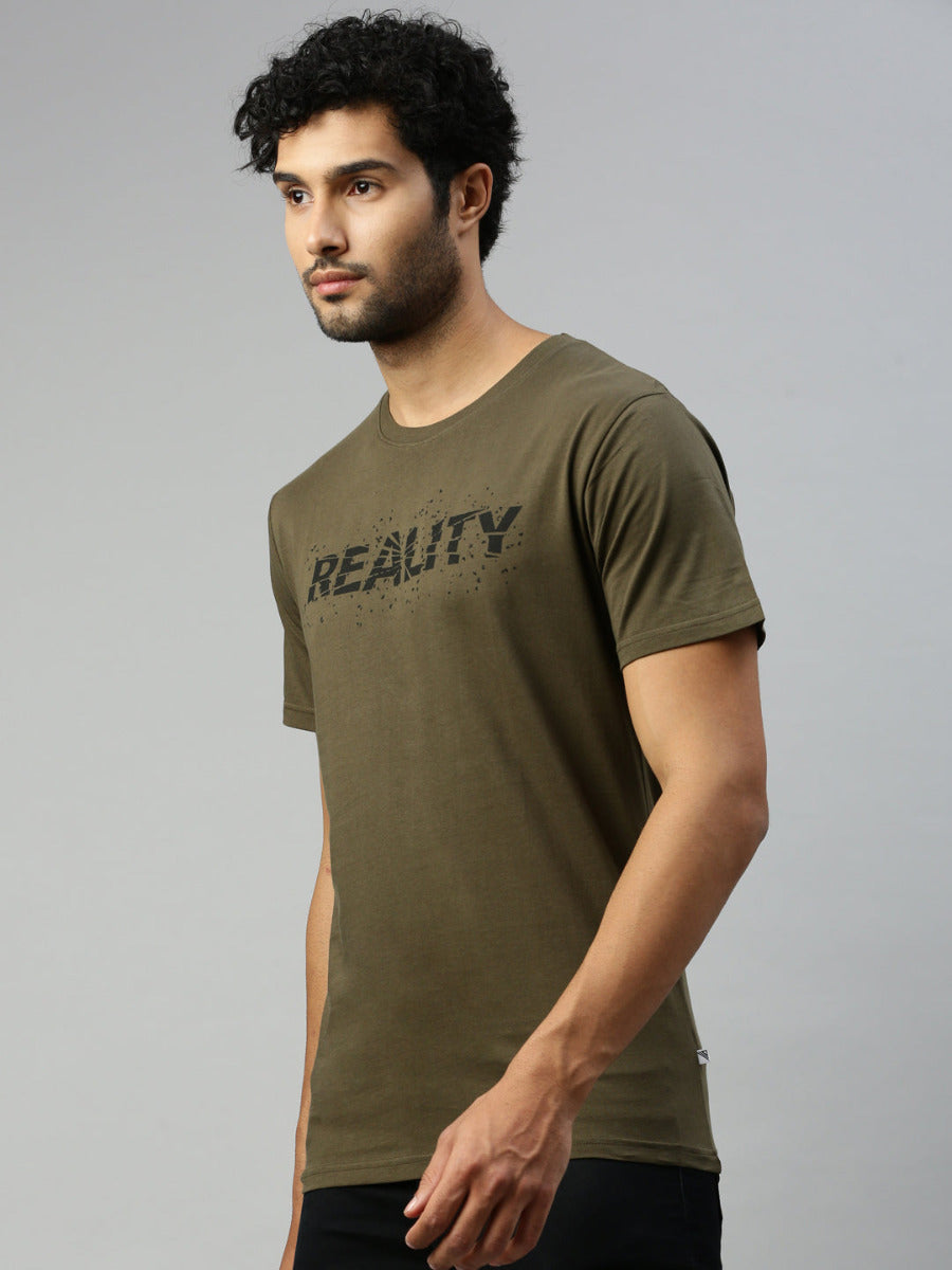 Dark Green Graphic Printed Round Neck Casual T-Shirt GT34-Side view