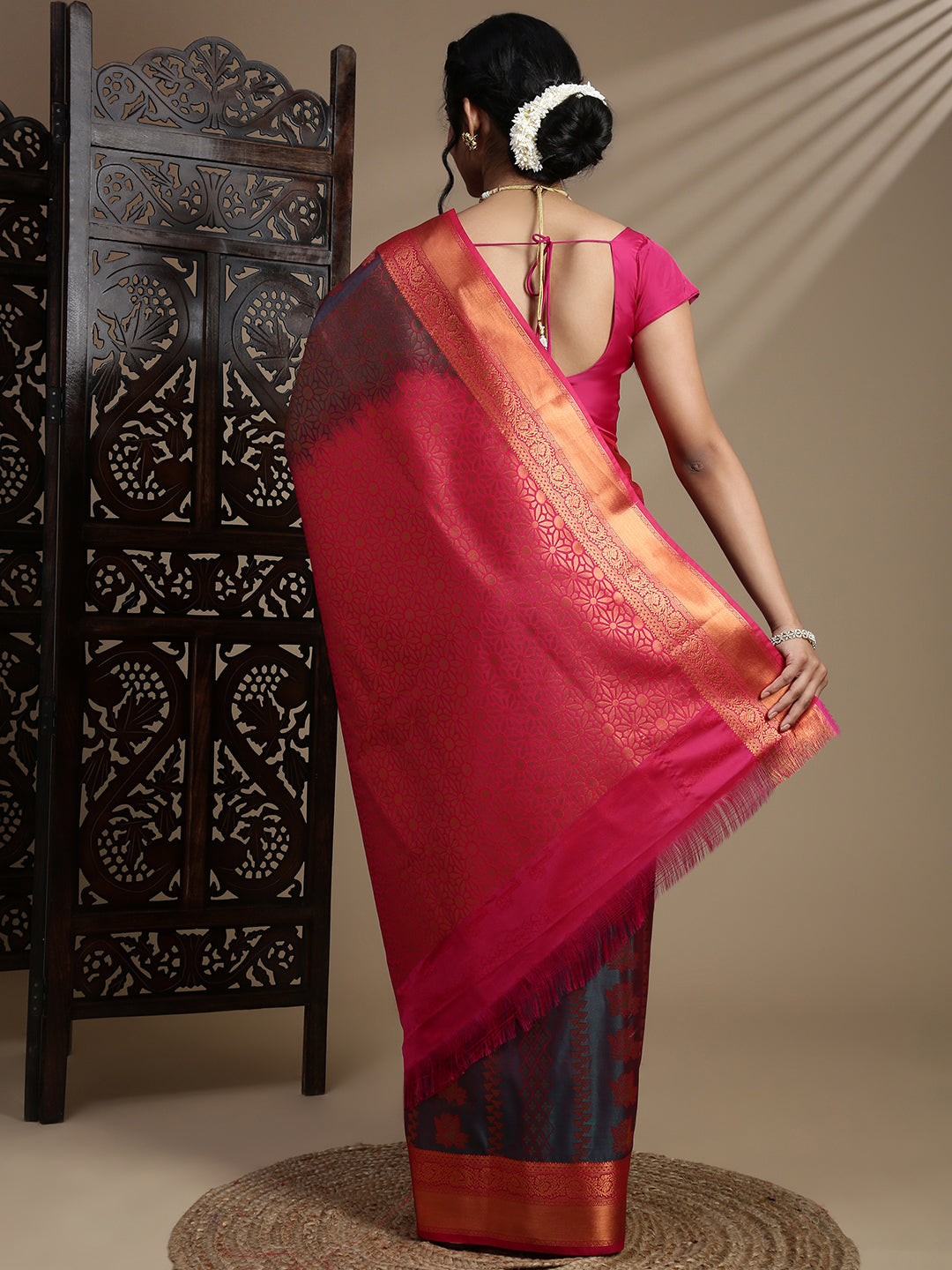 Couple Combo Shirt & Dhoti Set with Saree Grey ASS116