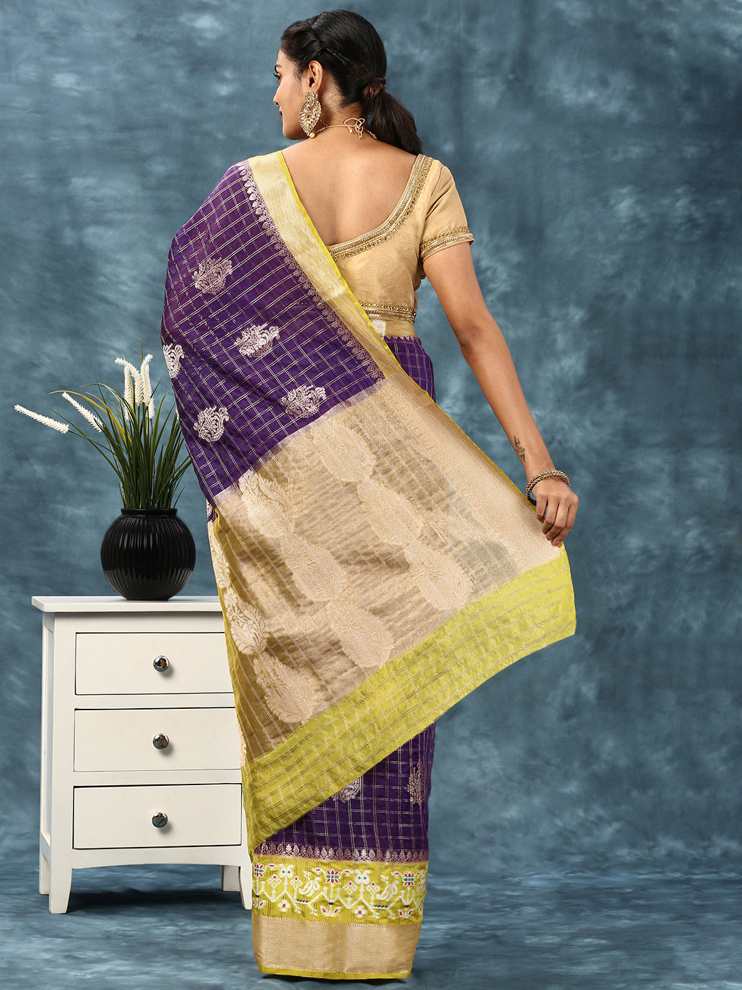 Women Semi Raw Silk Weaving Saree Blue SRS80