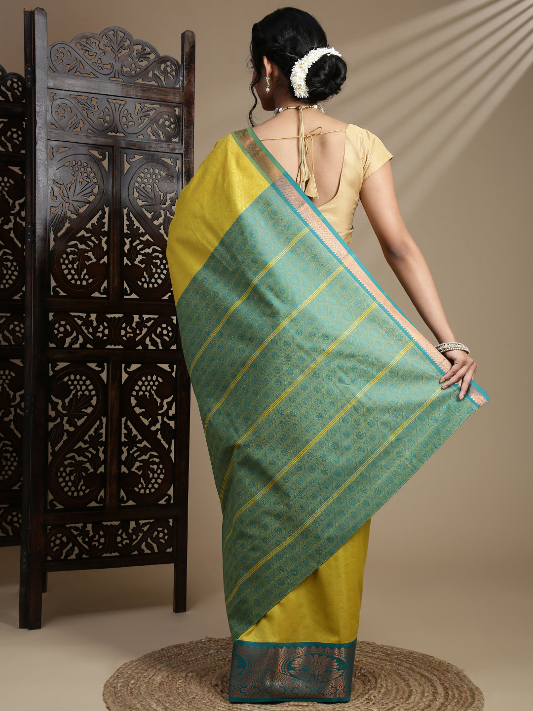 Women Yellow with Green Art Silk Saree ASS113