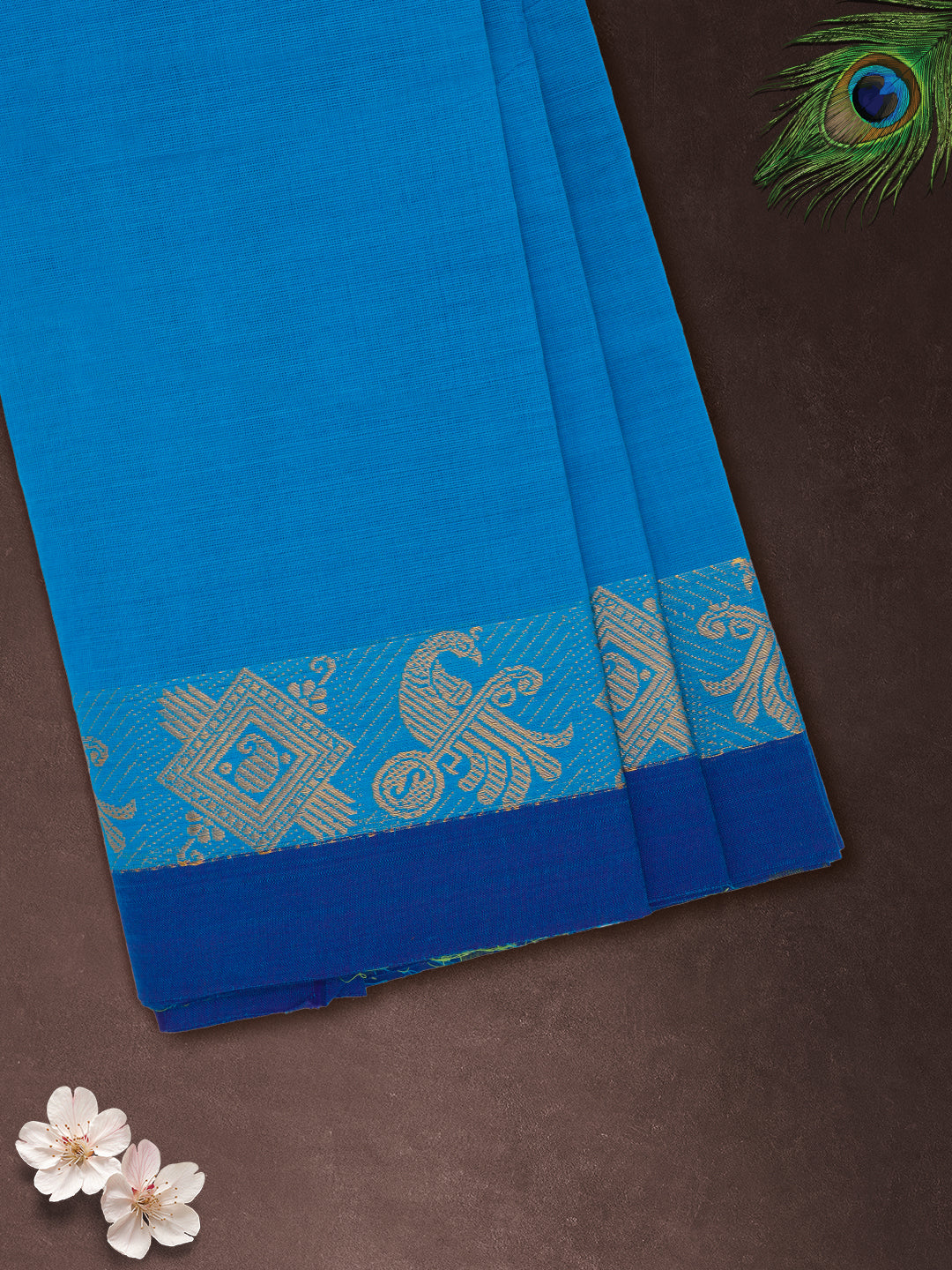 Women Blue Plain Pure Chettinad Cotton Saree PCS237