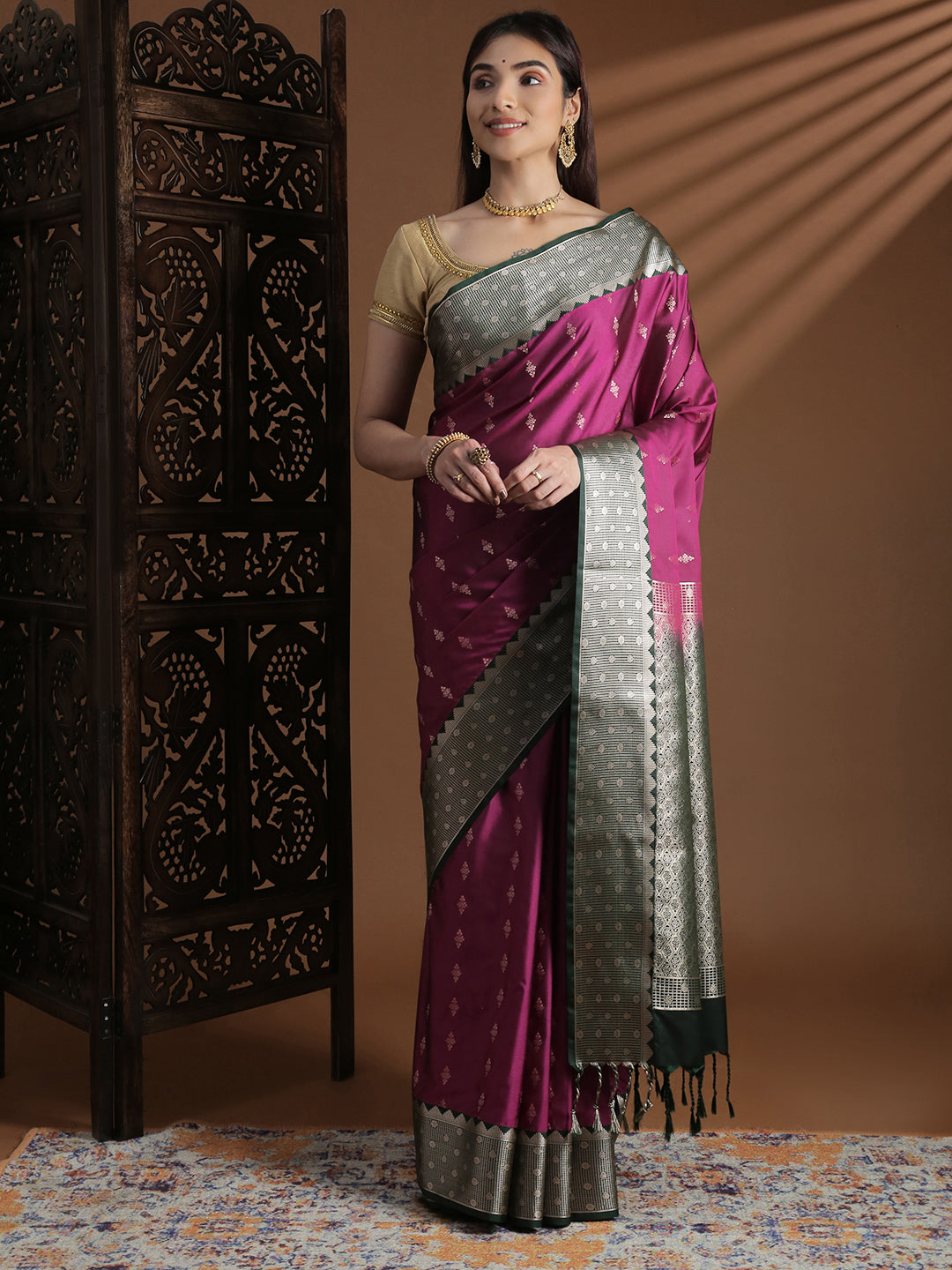 Couple Combo Shirt & Dhoti Set with Saree Magenta SS411