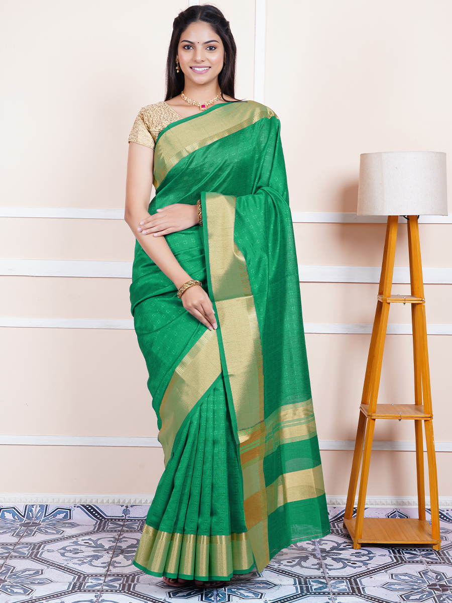 Women Semi Raw Silk Weaving Saree Green SRS44