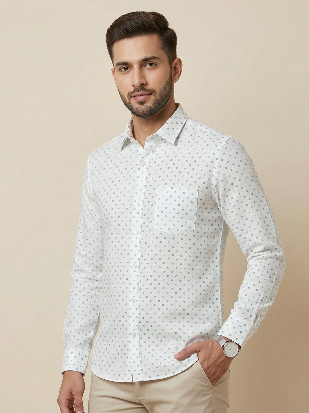 Men Cotton Blend Printed White Shirt T66 APT16