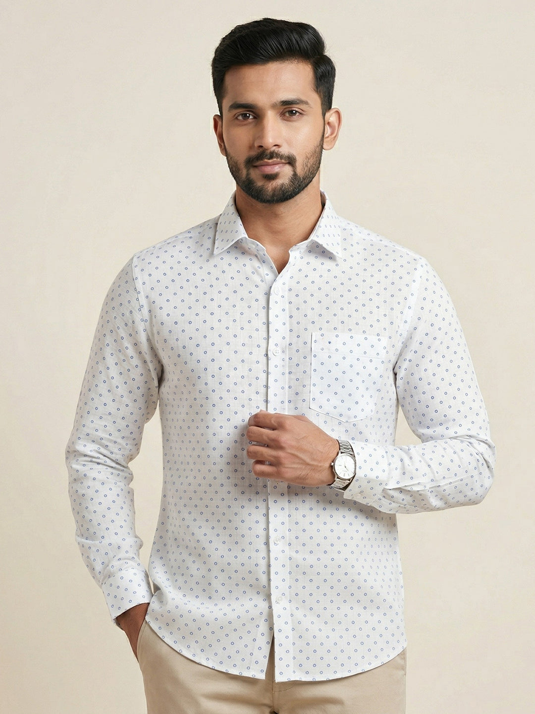 Men Cotton Blend Printed White Shirt T66 APT13