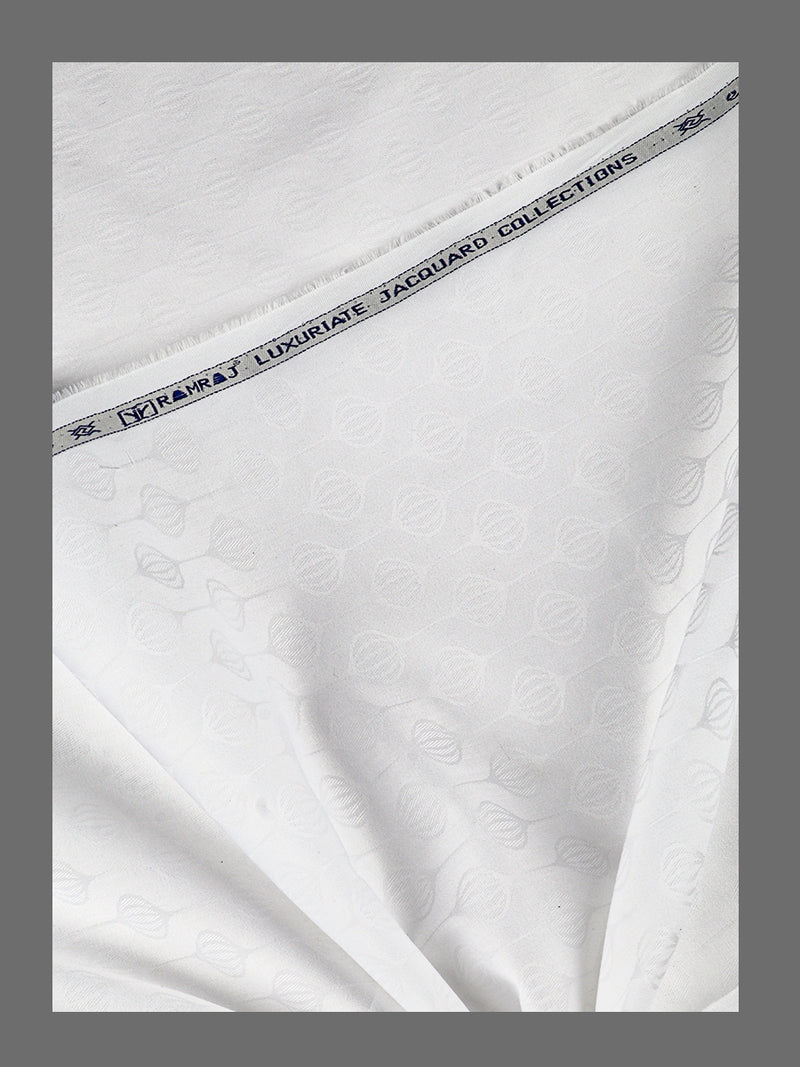 Mens White Jacquard Self Design Shirting Fabric Luxury Jacquard 1.60