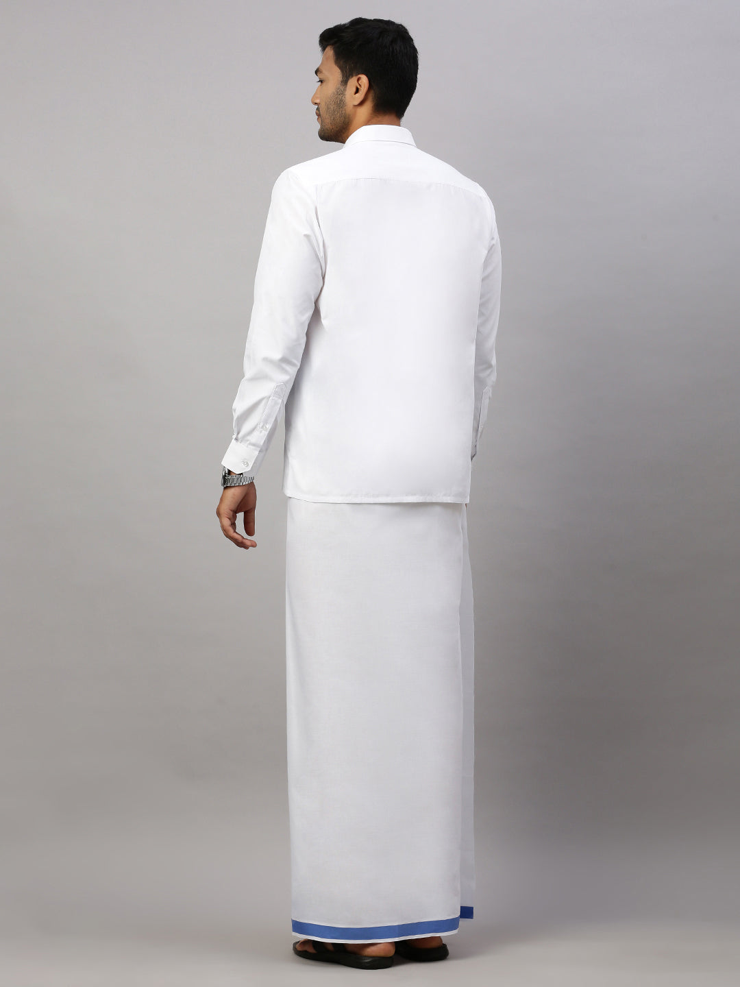 Mens White Shirt with Single Dhoti Blue Combo WS18