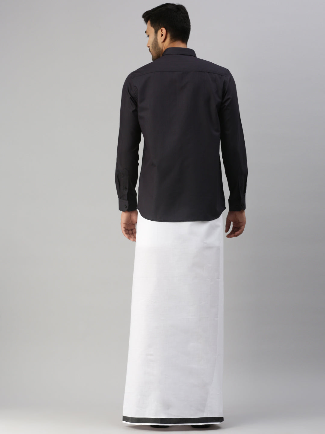 Mens Black Matching Border Dhoti & Full Sleeves Shirt Set Evolution IC10-Back view