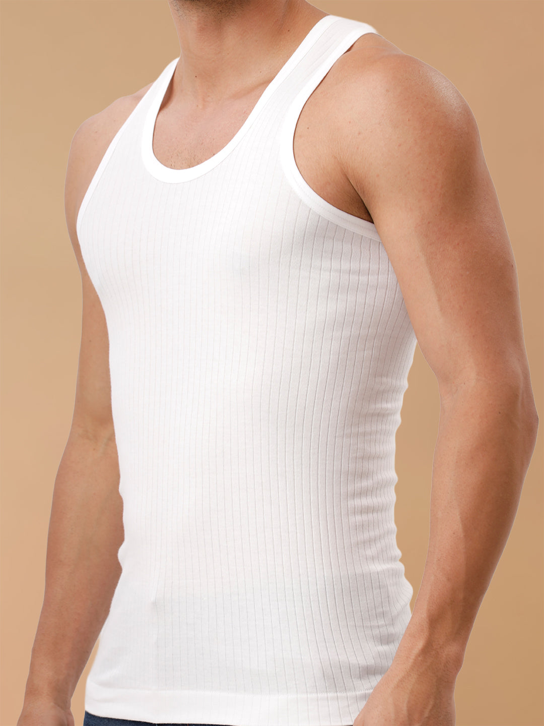 100% Combed Cotton White Striped Vest RN Gaurav (Pack of 2)