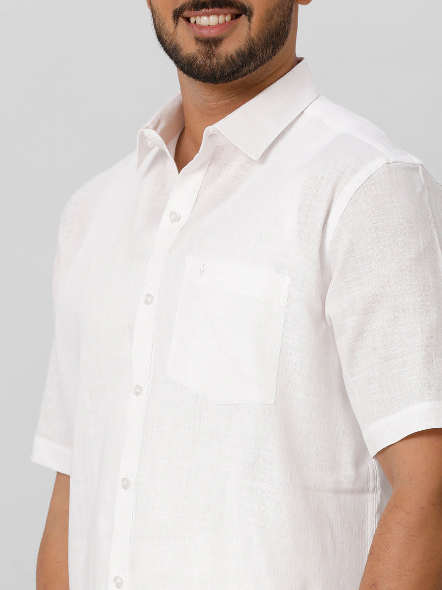 Mens Rich Linen Cotton White Shirt Half Sleeves-Zoom view
