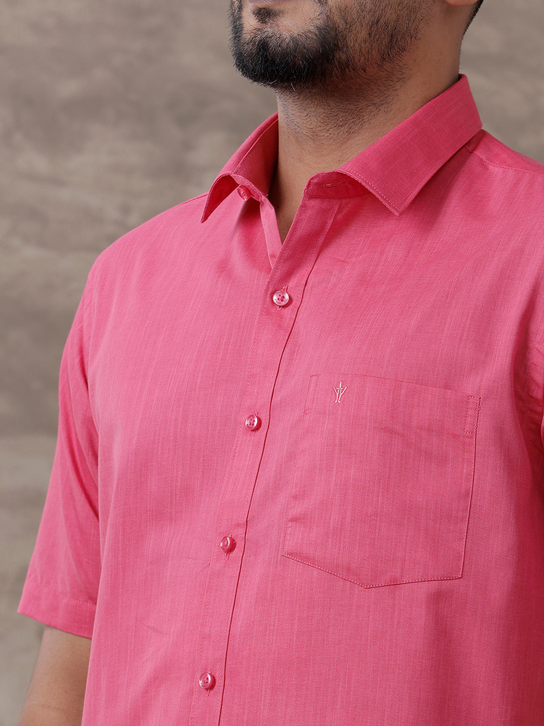 Men Pink Matching Border Dhoti & Half Sleeves Shirt Set Evolution IC2