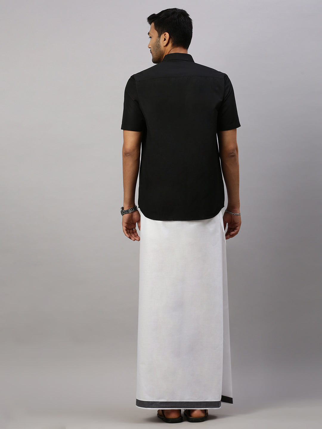 Men Double Dhoti White with Fancy Border Anchor Special Black