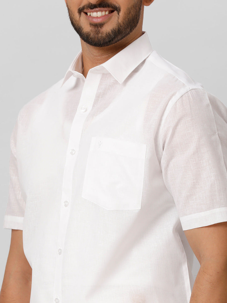 Mens Poly Cotton White Half Sleeves Shirt Minister Plus -Zoom view