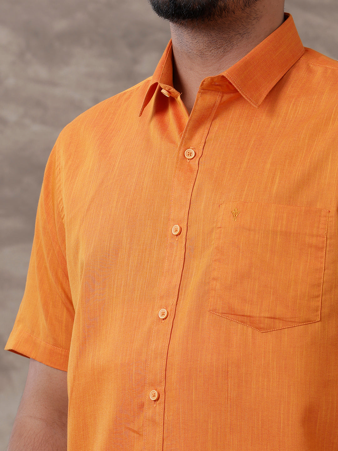 Mens Orange Matching Border Dhoti & Half Sleeves Shirt Set Evolution IC1