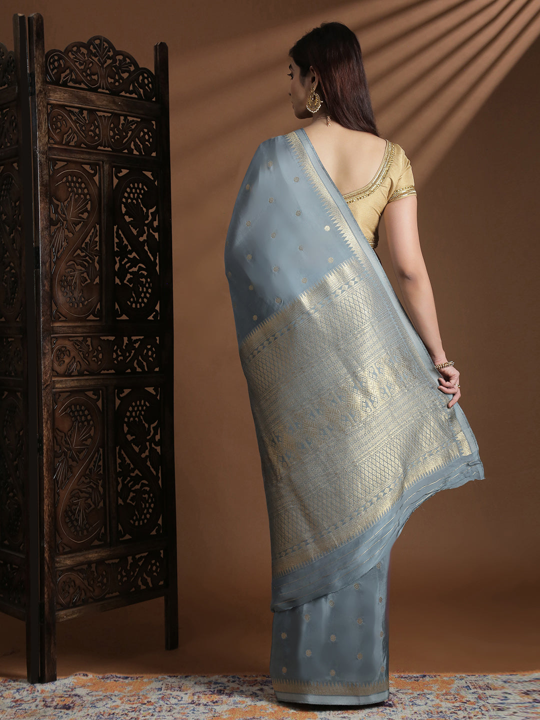 Women Semi Mysore Silk Saree Grey SS402