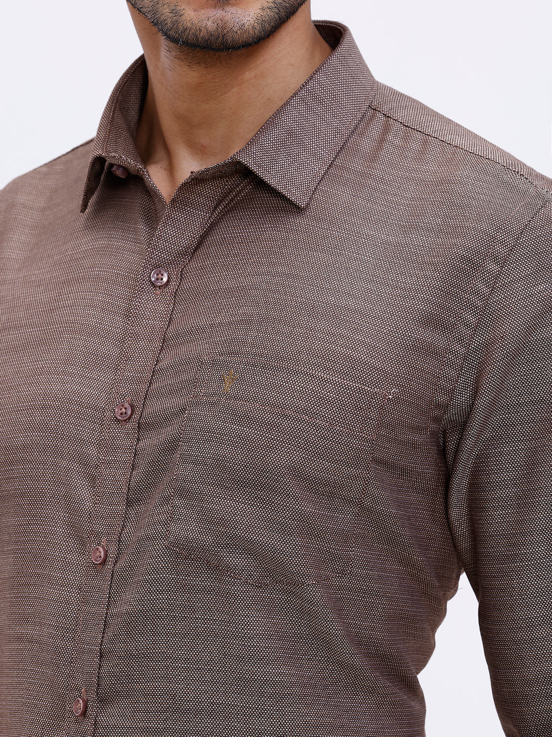 Men Cotton Rich Full Sleeve Shirt Brown Dobby T59 AIT4