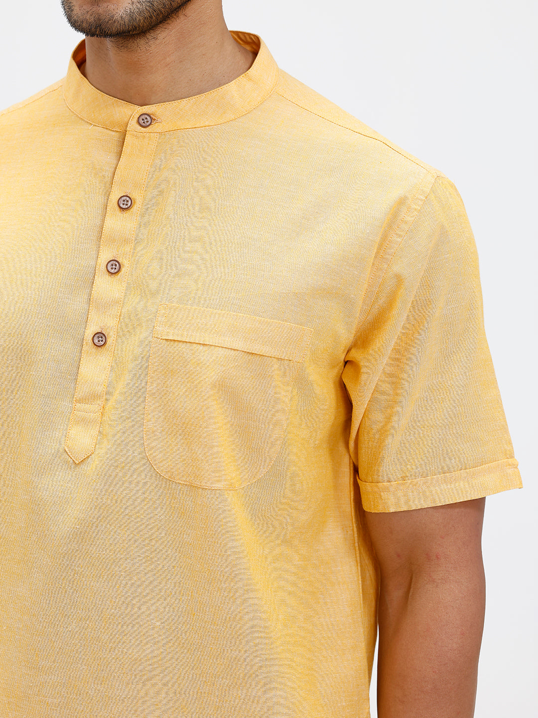 Men Cotton Short Length Plain Pocket Kurta Pale Orange PC31