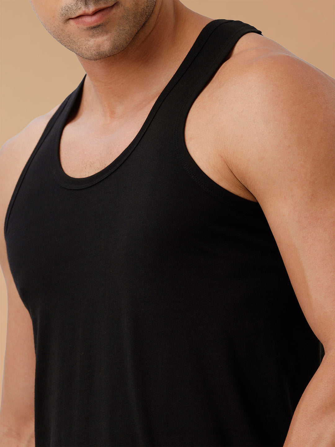 100% Combed Cotton Black Vest RN Sukra (Pack of 2)