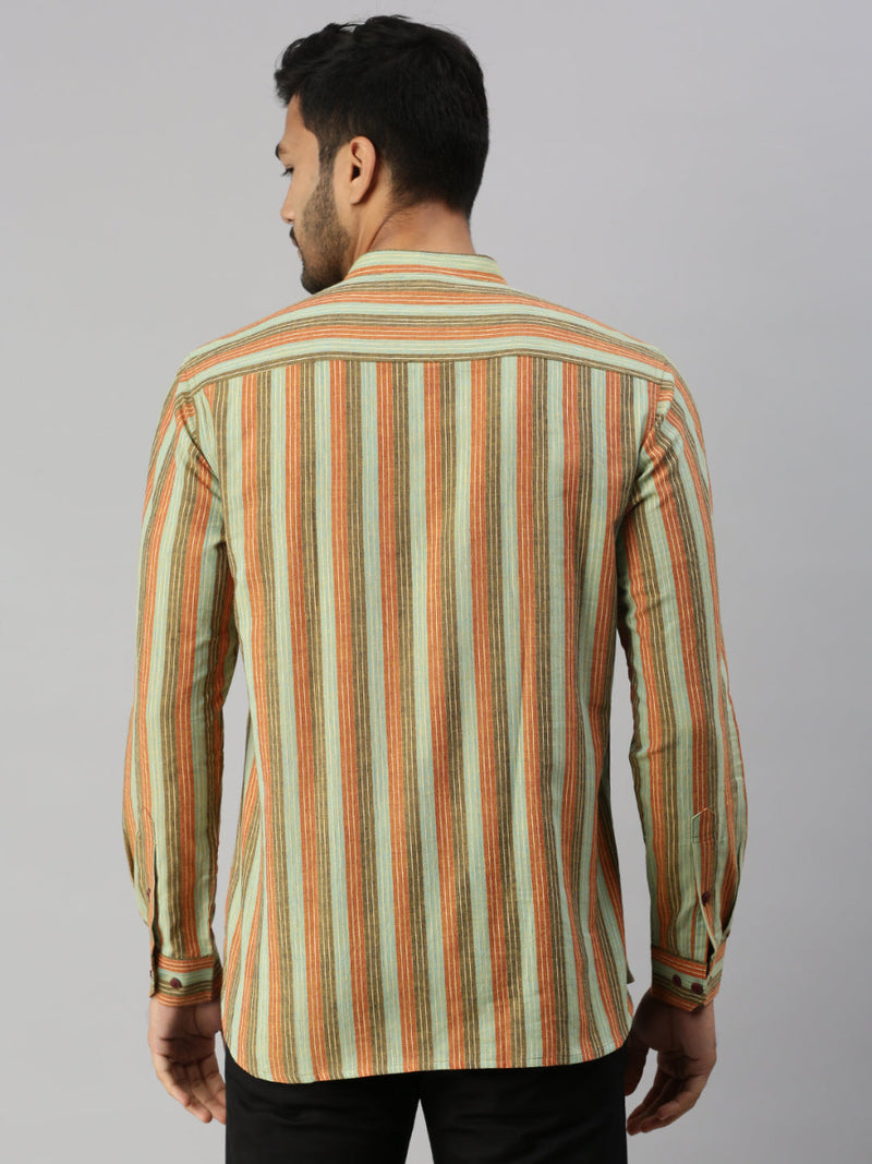 Mens Full Sleeves Striped Short Length Pocket Kurta J29