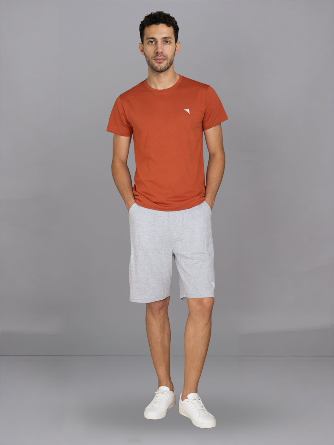 Men Orange T-Shirt and Grey Shorts Combo ES3