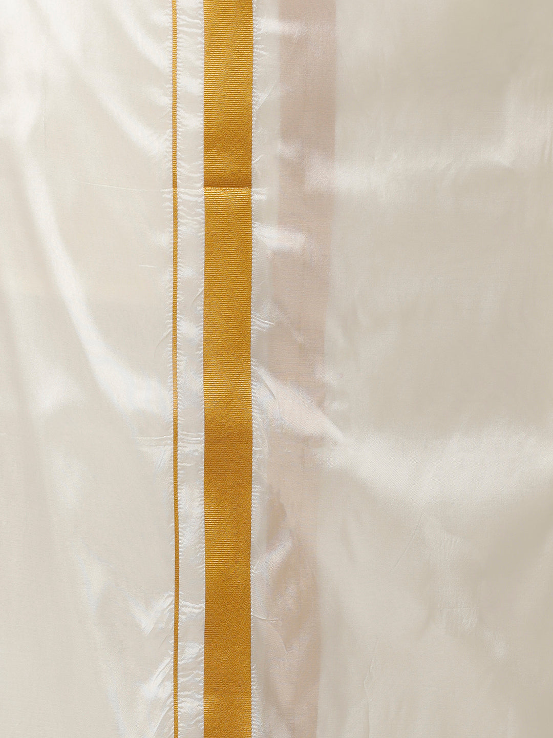 Mens Art Silk Double Dhoti Cream with Gold Jari Border 3/4 & Towel Set Kara Yoga-Zoom view