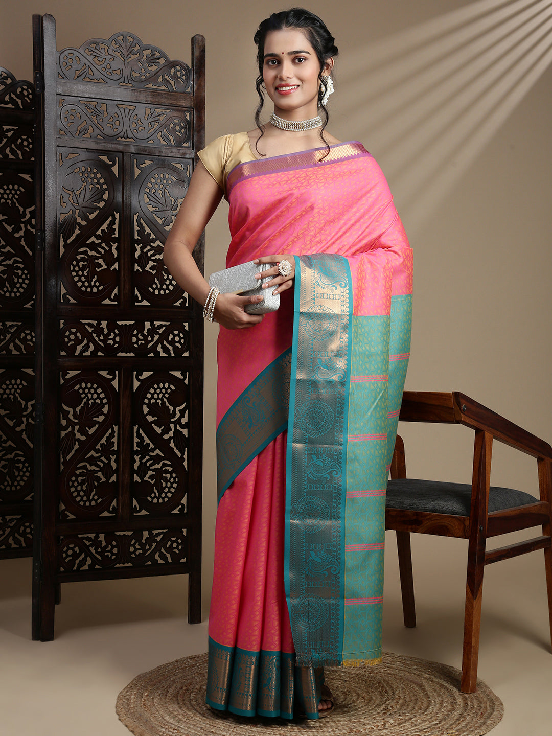 Couple Combo Shirt & Dhoti Set with Saree Pink ASS118