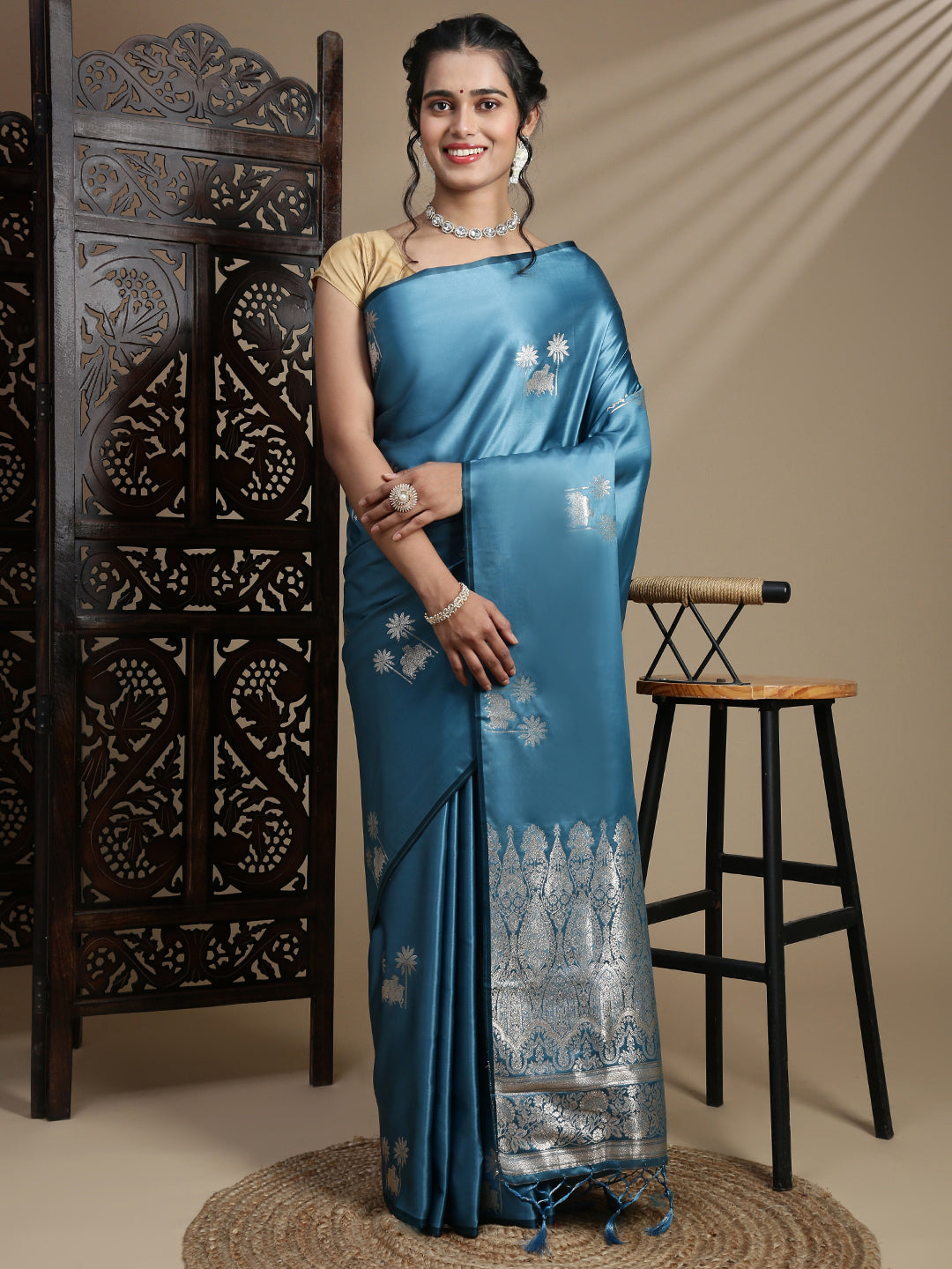 Women Blue Soft Silk Saree SS389