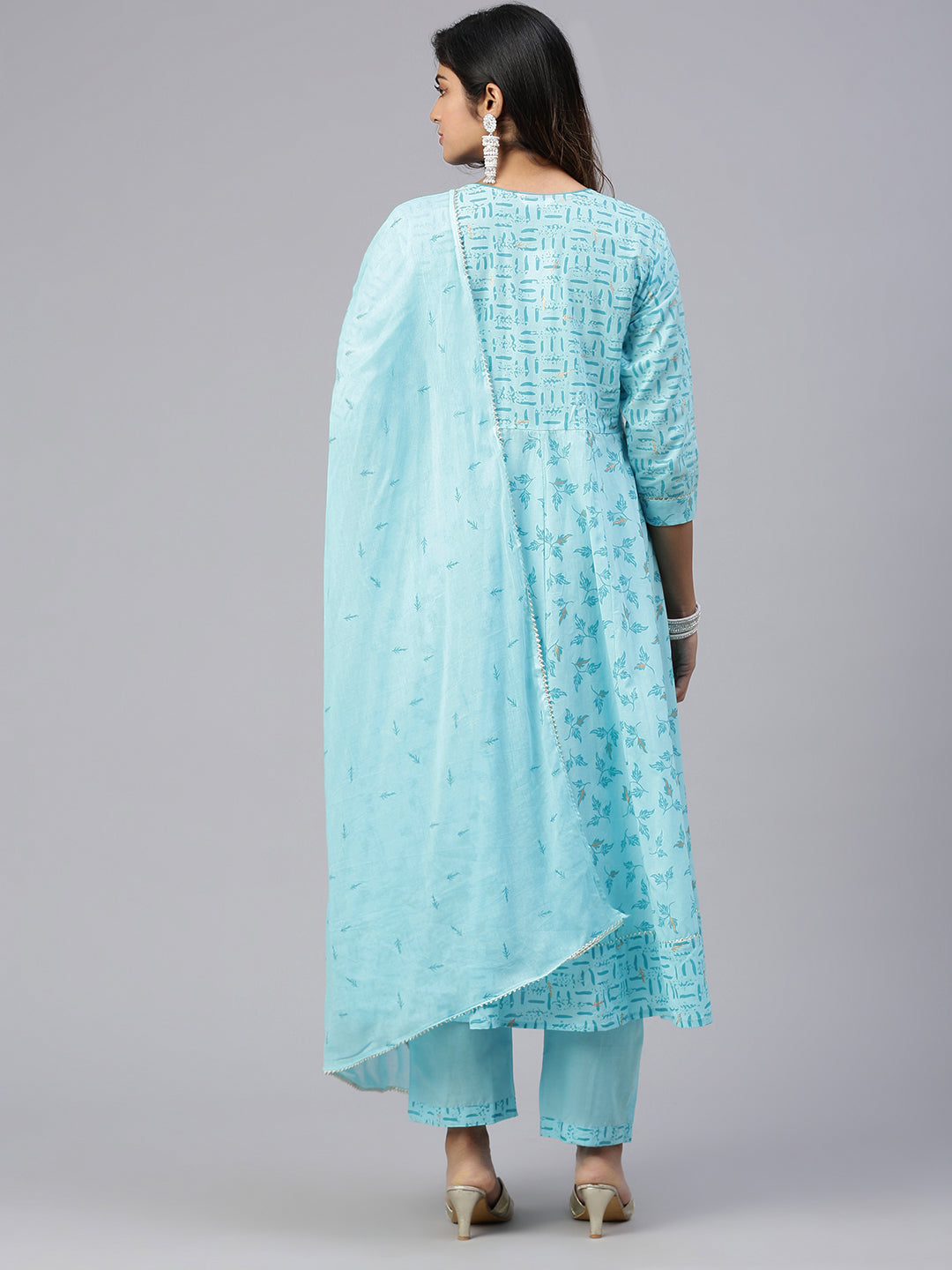 Women Embroidered & Printed Kurti Sets SkyBlue EKS22