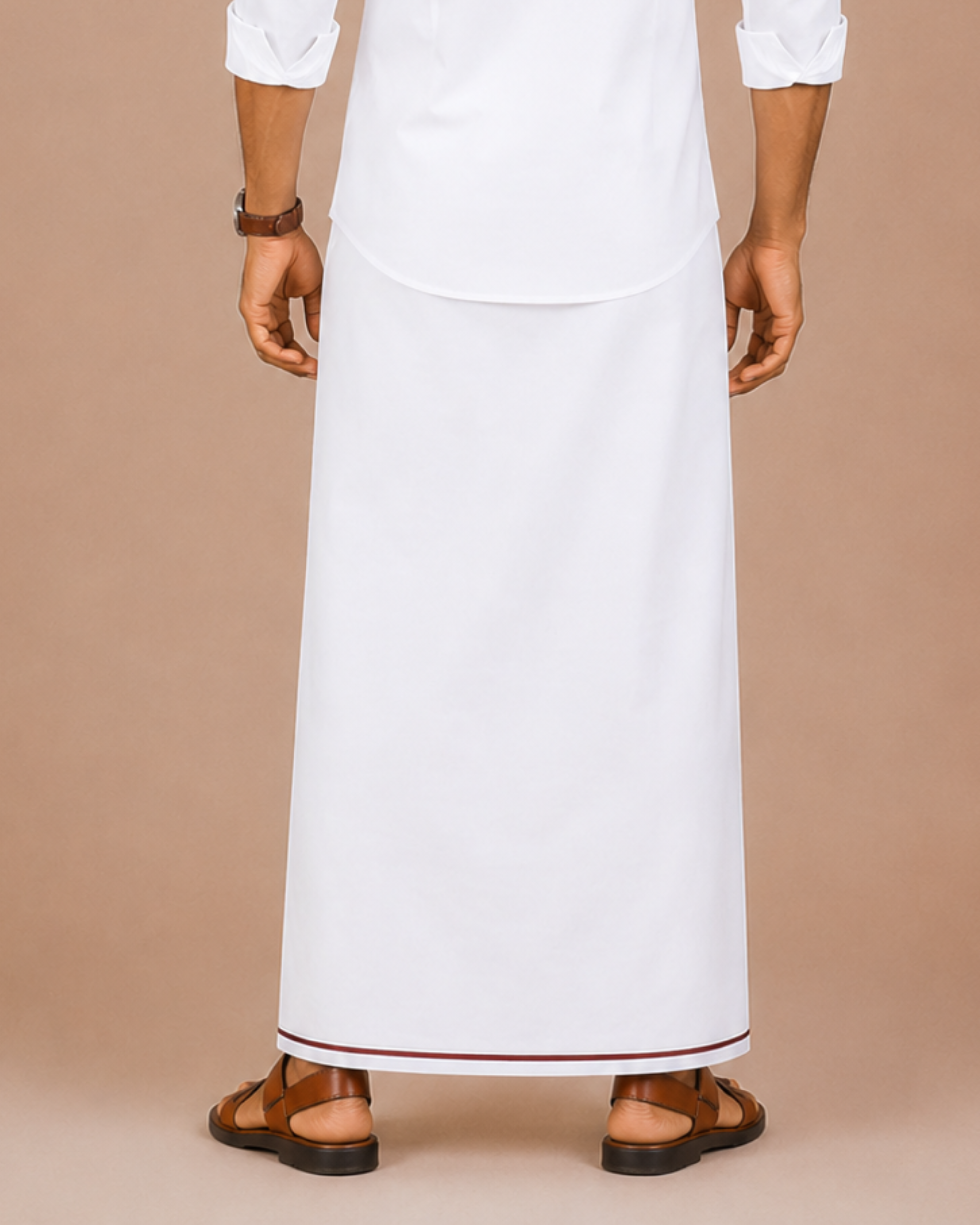 Men Cotton Blend Single Layer White Dhoti with Small Border Kiruba KB01