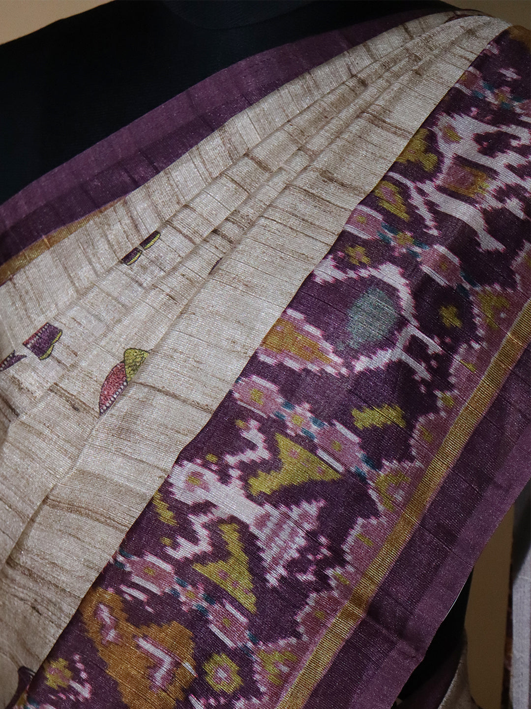 Women Brown with Purple Semi Tussar Printed Saree ST308