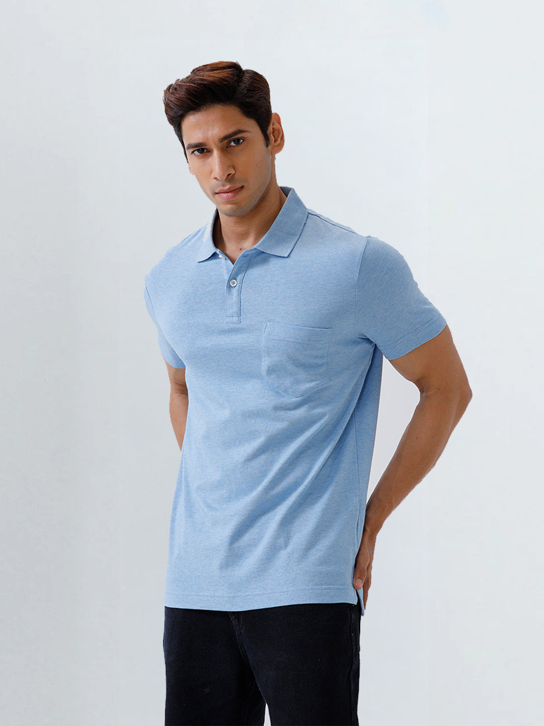 Men TENCEL™ Modal Fibers with Micro technology Polo T-Shirt Sky Heather EMP7