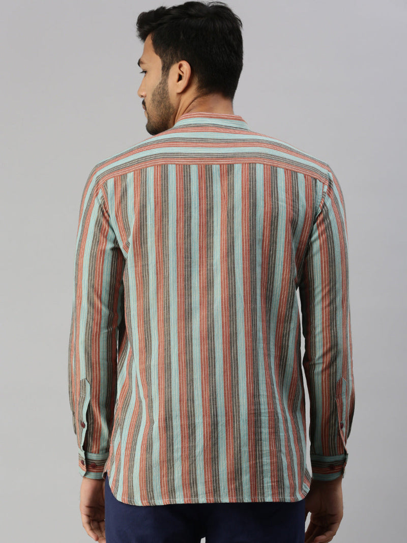 Mens Full Sleeves Striped Short Length Pocket Kurta J31