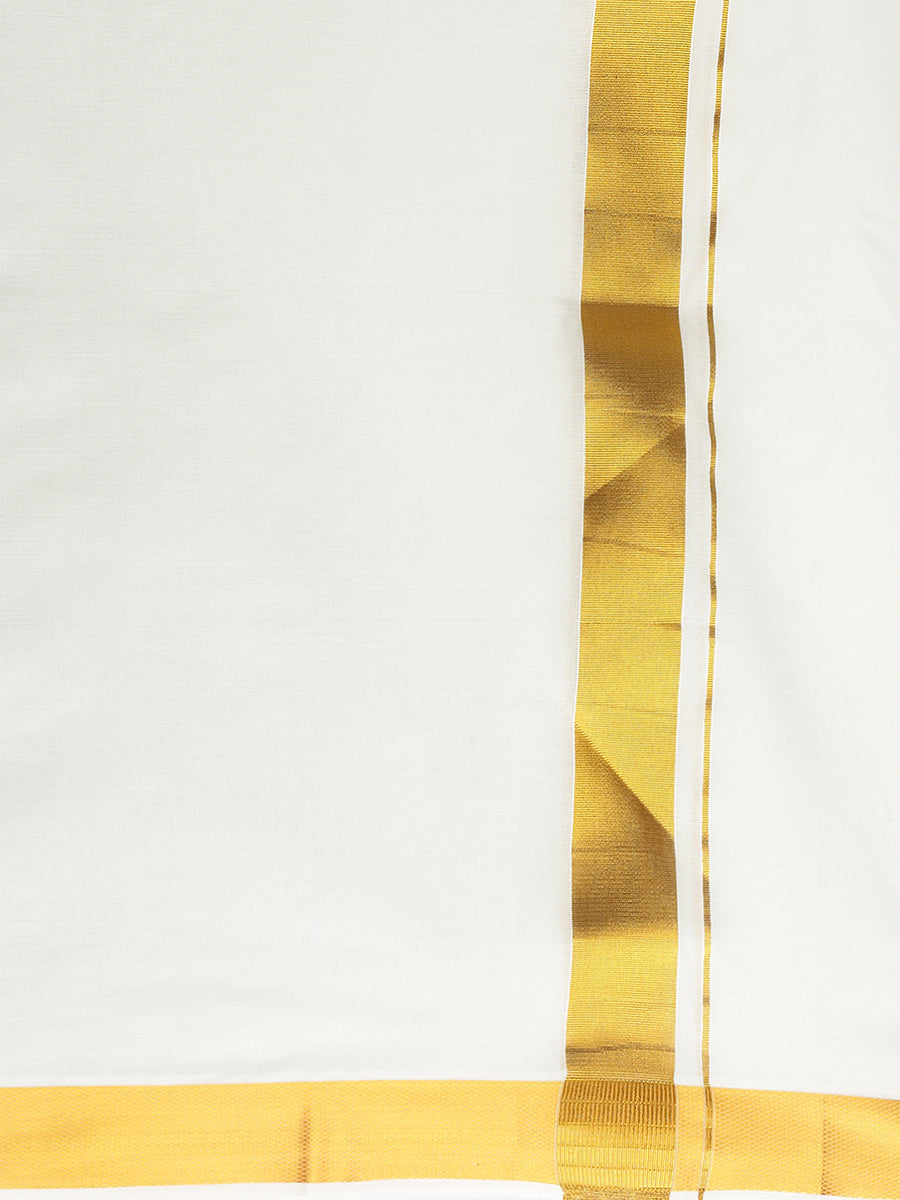 Mens Double Dhoti Cream with Gold Jari 2" Gold Fine Pet 2-Zoom view