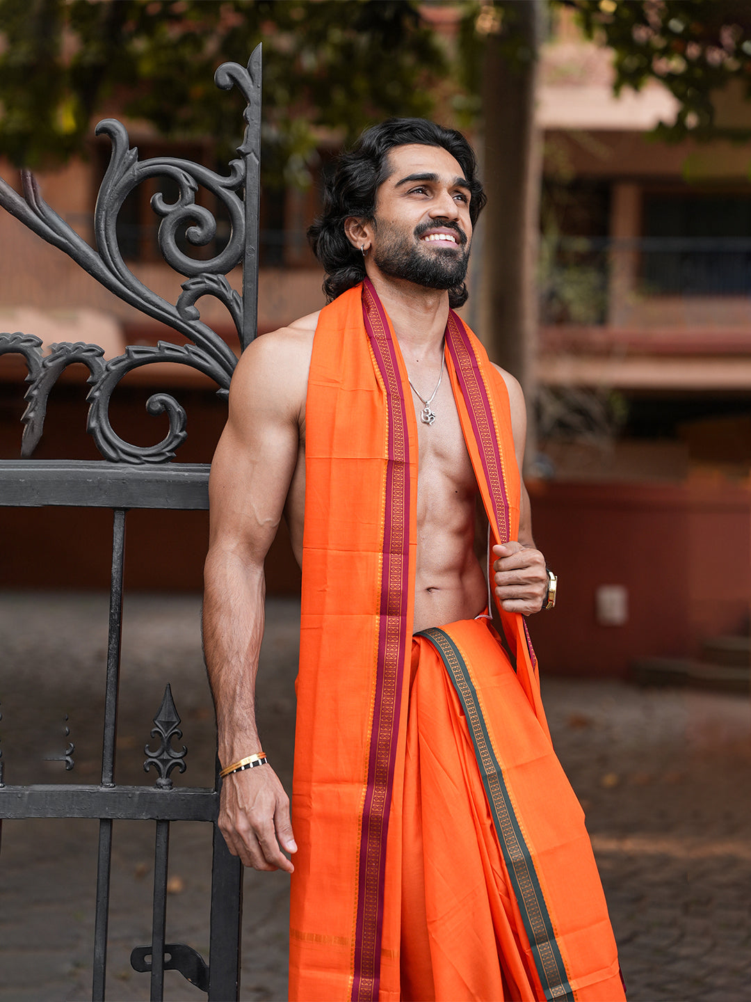 Men Panchakacham with Angavasthram Orange (9+5) Shreeman Pet