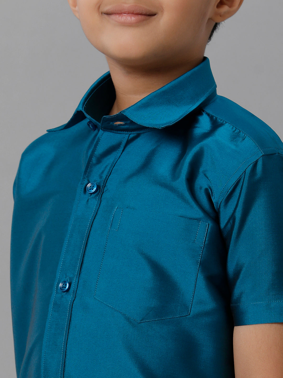 Boys Silk Cotton Ramar Blue Half Sleeves Shirt with Soft Silk Panchakacham Combo K1-Zoom view