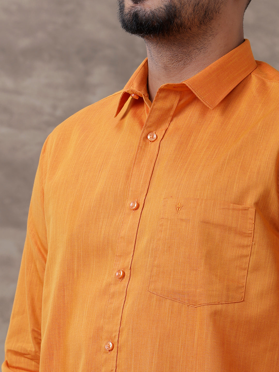 Men Orange Matching Border Dhoti & Full Sleeves Shirt Set Evolution IC1