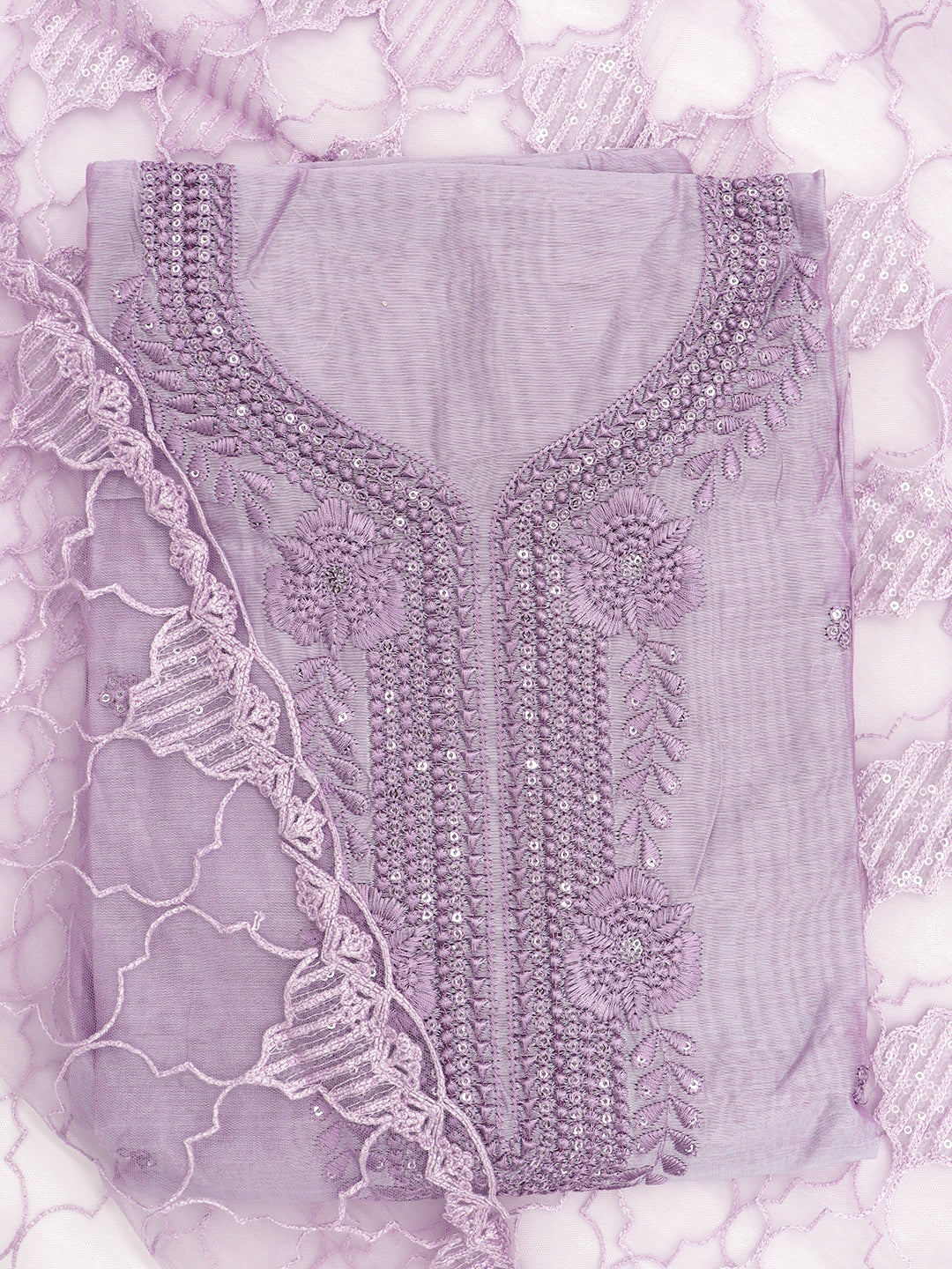 Women Semi Chanderi Printed Dress Material Violet DM357