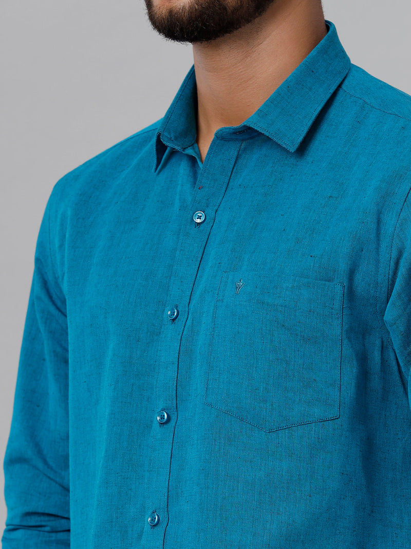 Mens Linen Cotton Formal Peacock Blue Full Sleeves Shirt LF13