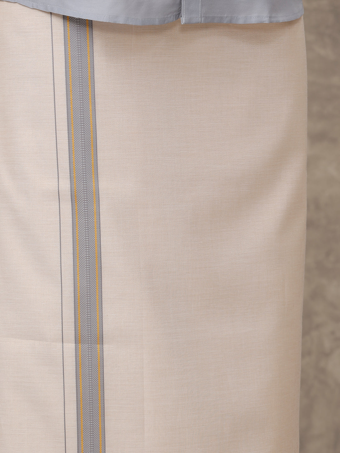 Men Grey Silk Cotton Shirt With Matching Border Tissue Dhoti Set CCB Fortune