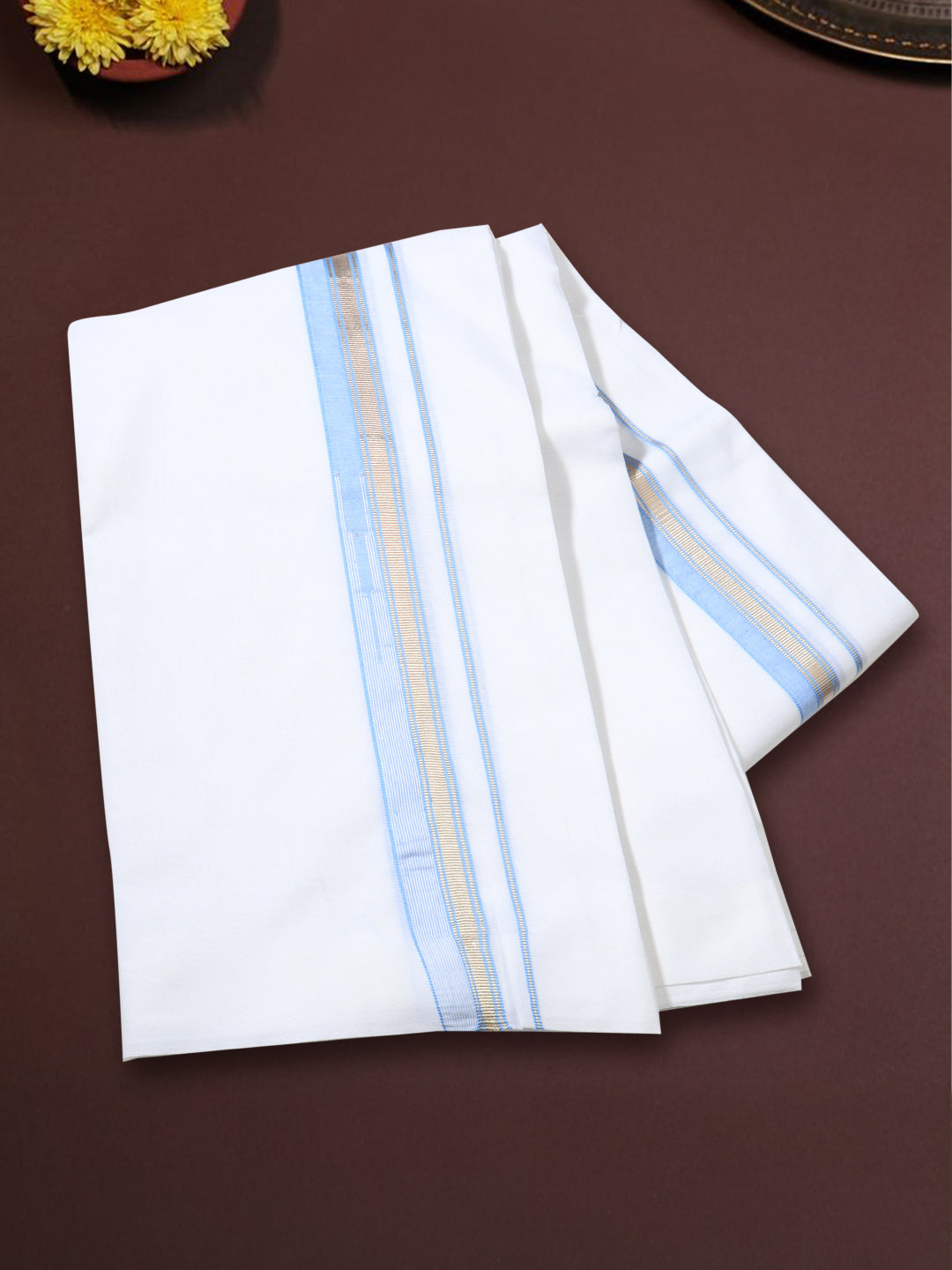 Men 100% Cotton Double Layer White Dhoti with Fancy Jari Border Luxury Club LCFJ05