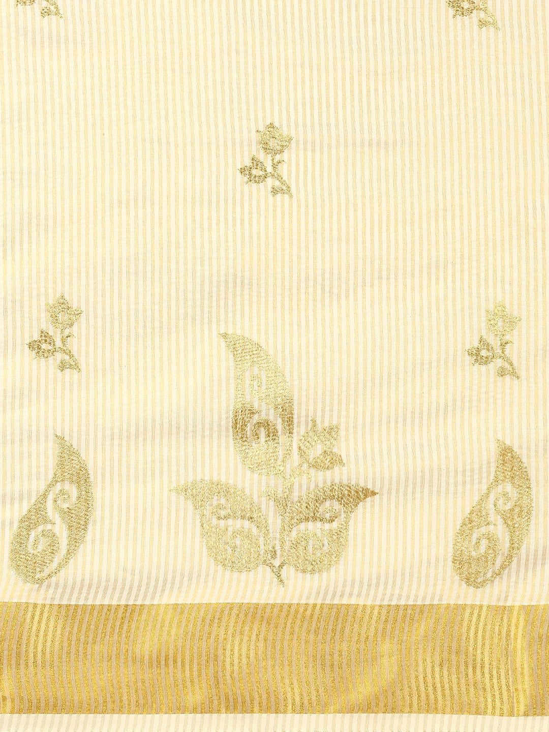 Women Kerala Cream Striped Saree KS156