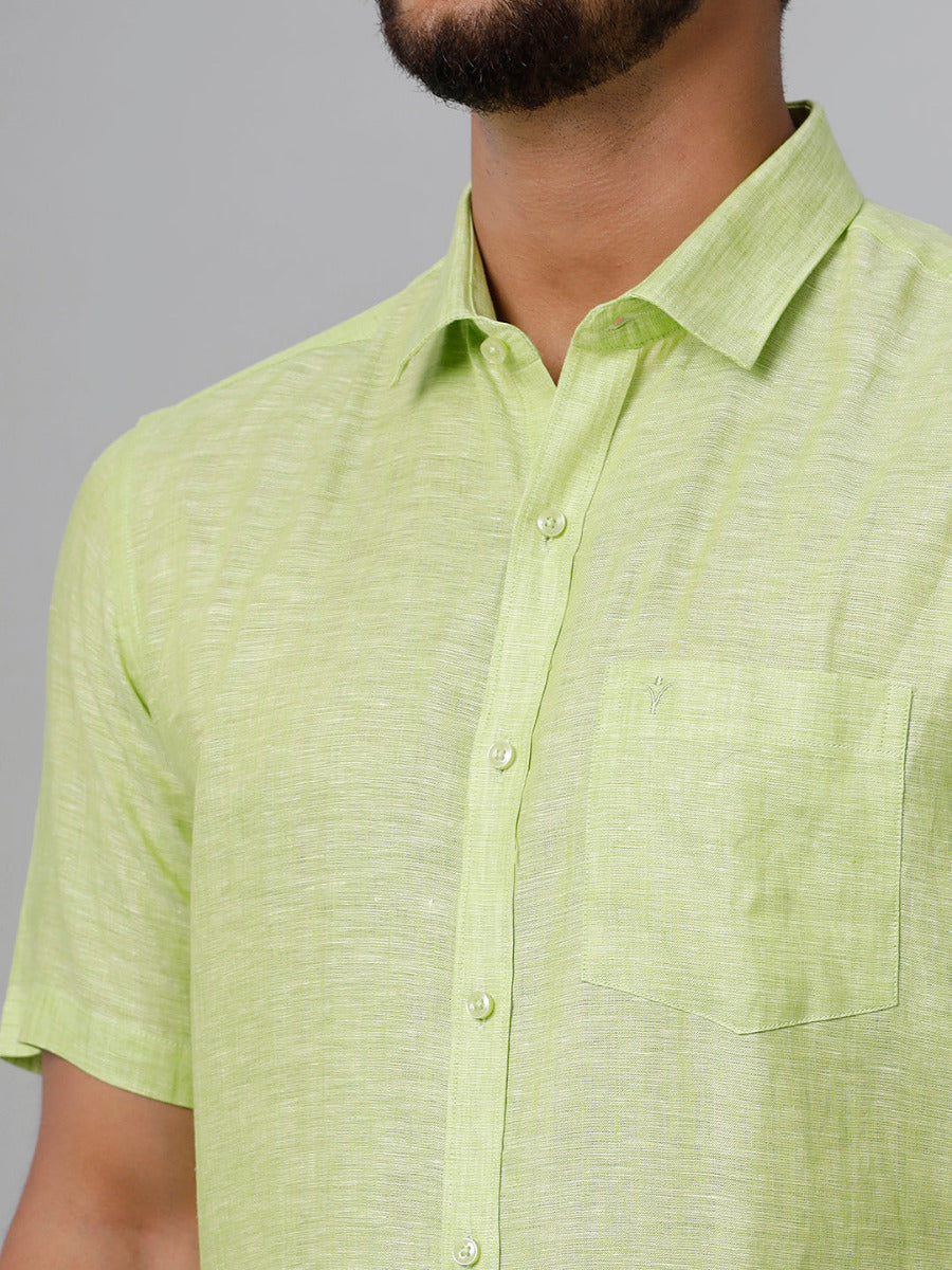 Mens Pure Linen Lime Green Smart Fit Half Sleeves Shirt-Zoom view